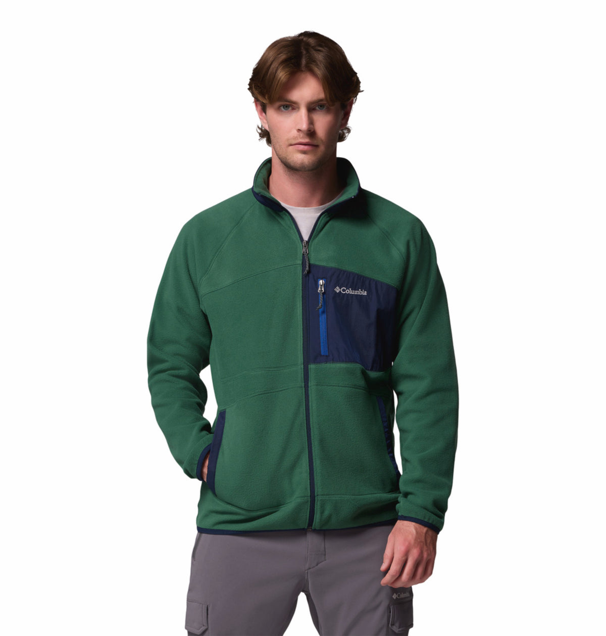 Columbia Men Green Fast Trek Overlay Fleece Jacket