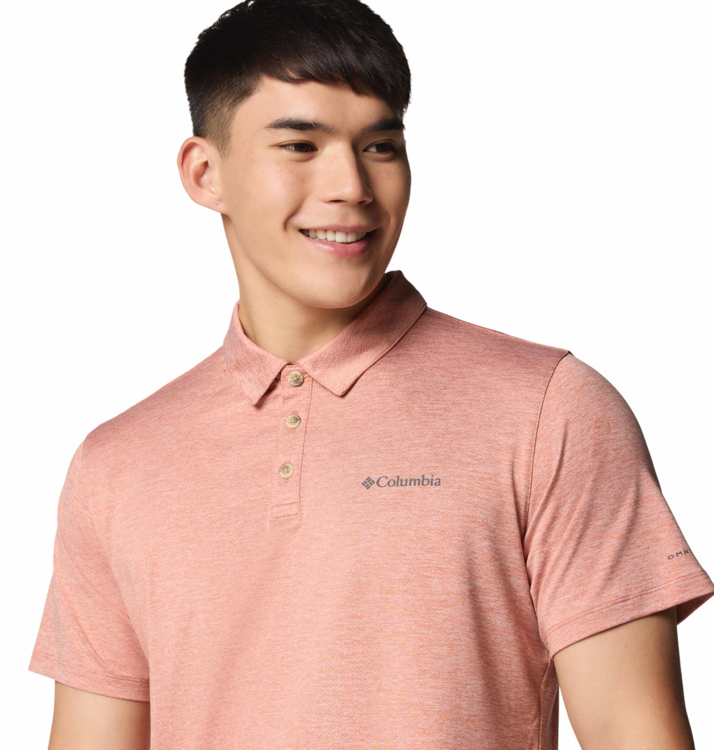 A Men Wearing Columbia Men Red Tech Trail Utility Polo (Sun Protection)