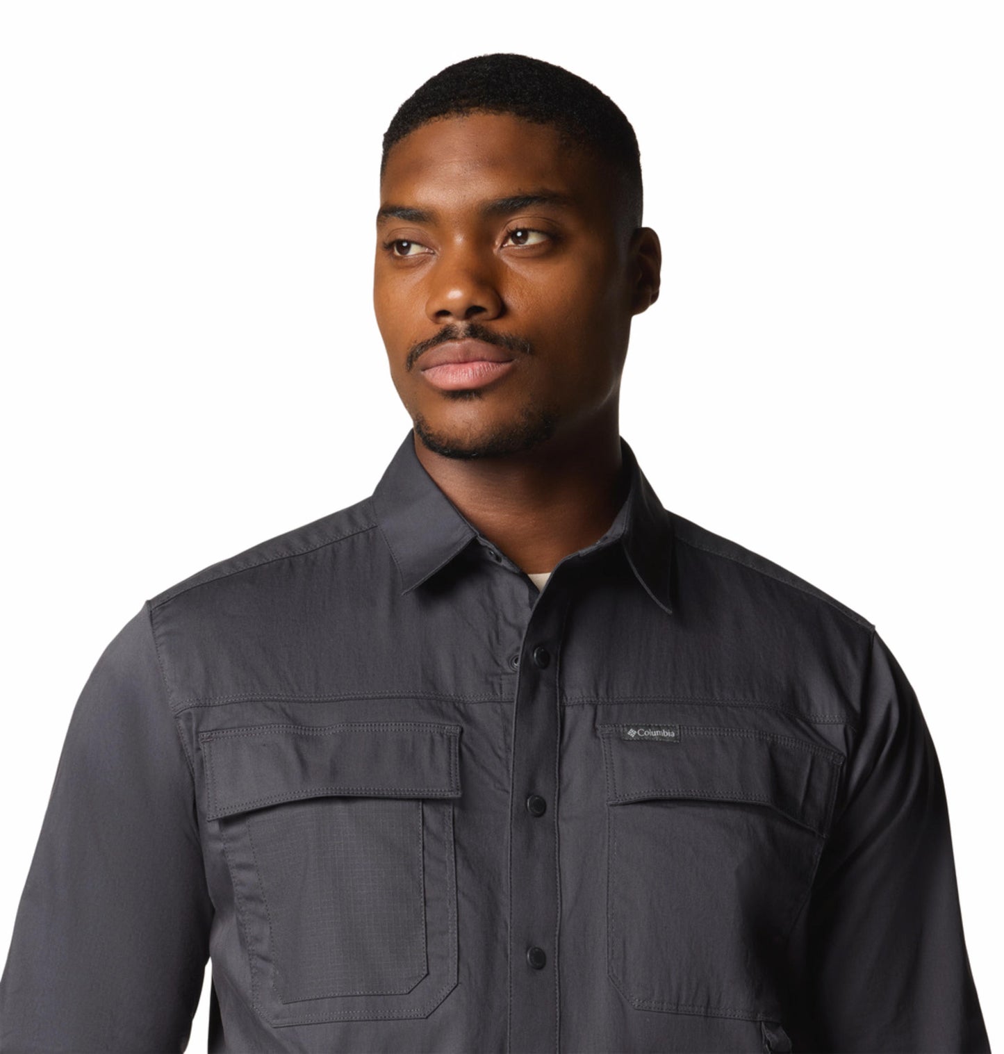 A Men Wearing Columbia Men Black Landroamer Twill LS Shirt