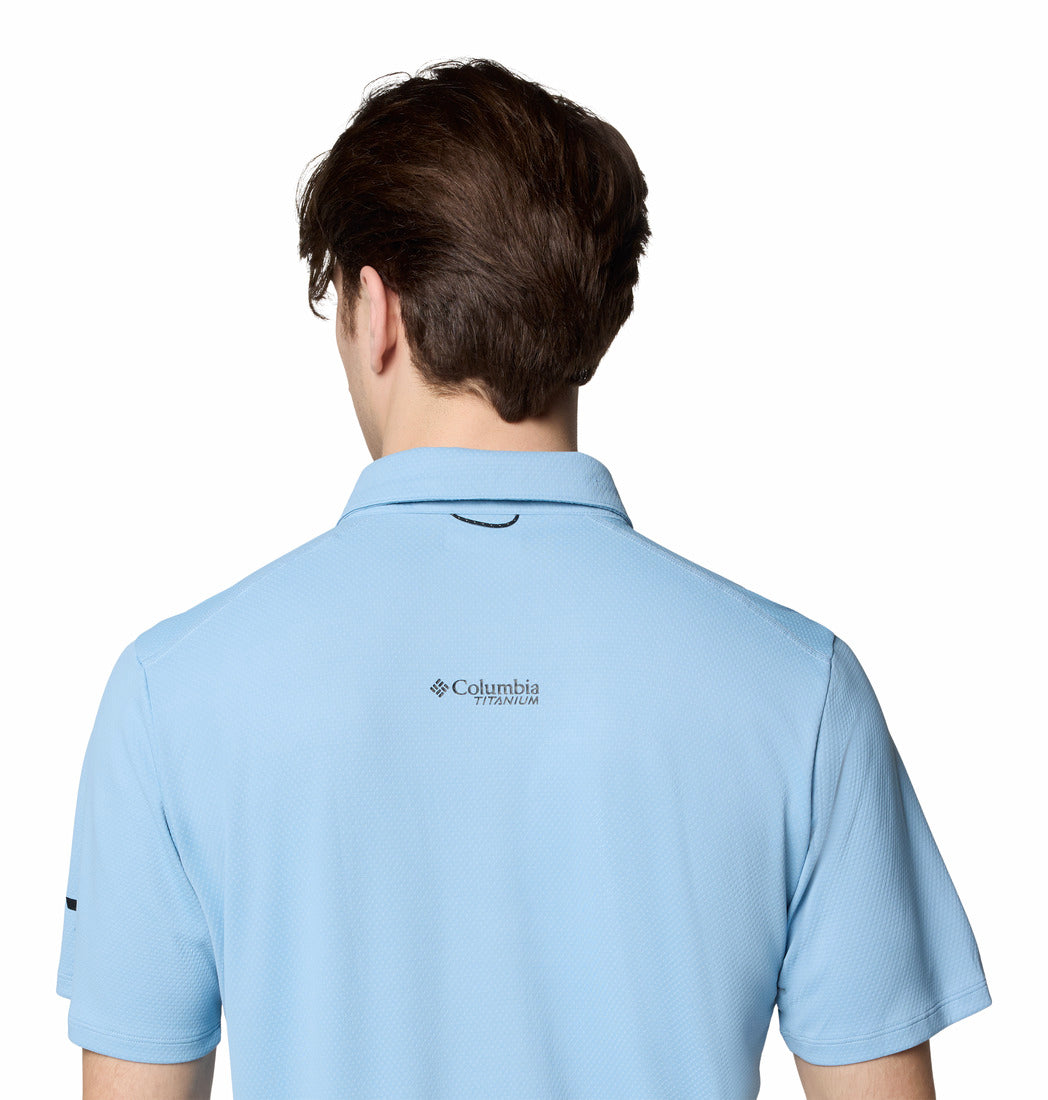 A Men Wearing Columbia Men Blue Summit Valley Polo (Sun Protection)