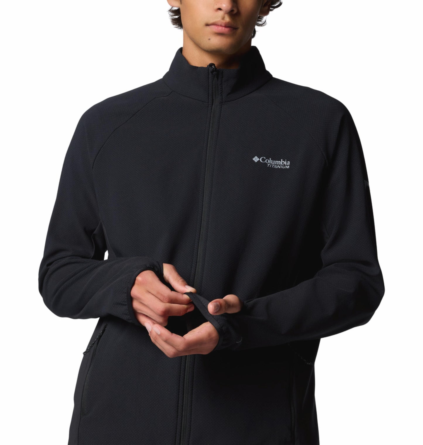 A Men Wearing Columbia Men Black Spectre Ridge Tech Fleece FZ II