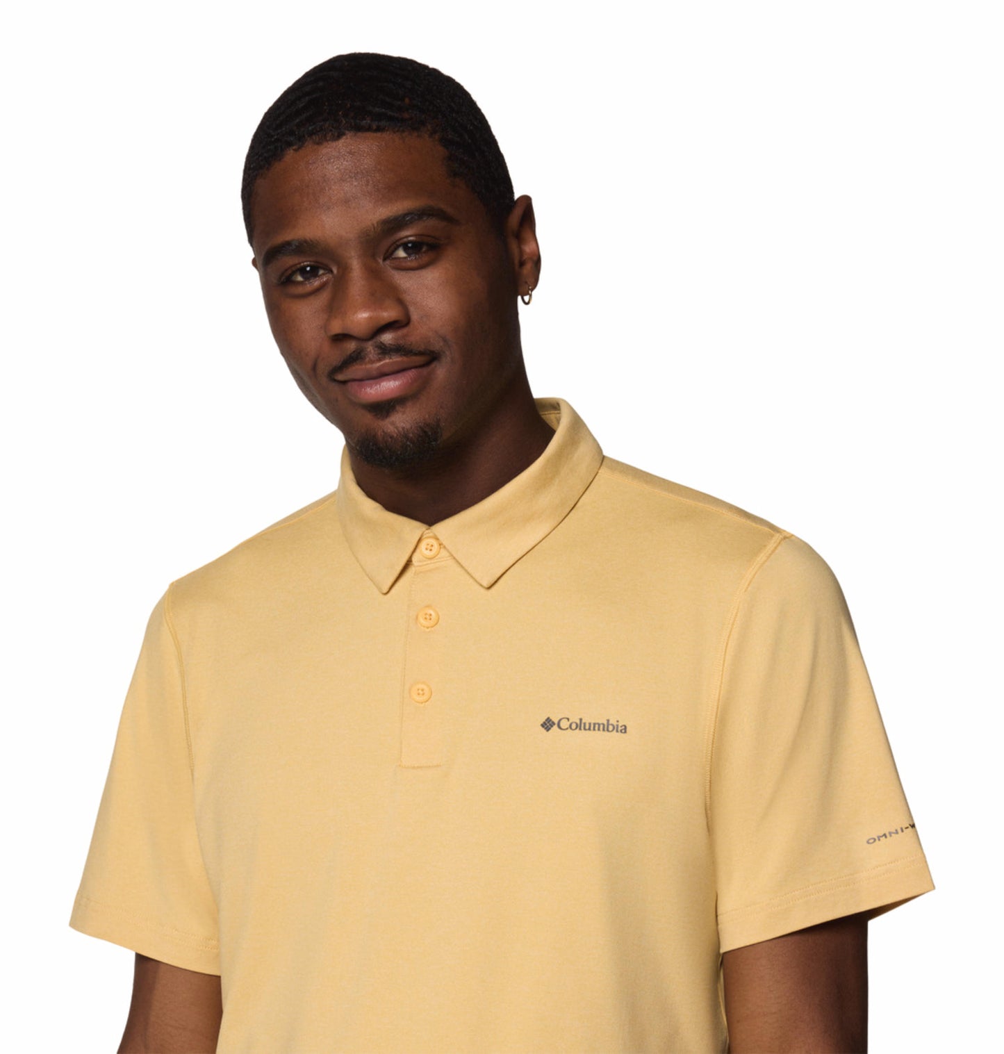A Men Wearing Columbia Men Yellow Tech Trail Polo (Sun Protection)
