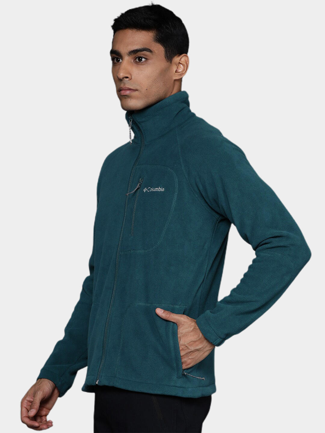 A Men Wearing Columbia Men Blue Fast Trek II Full Zip Fleece