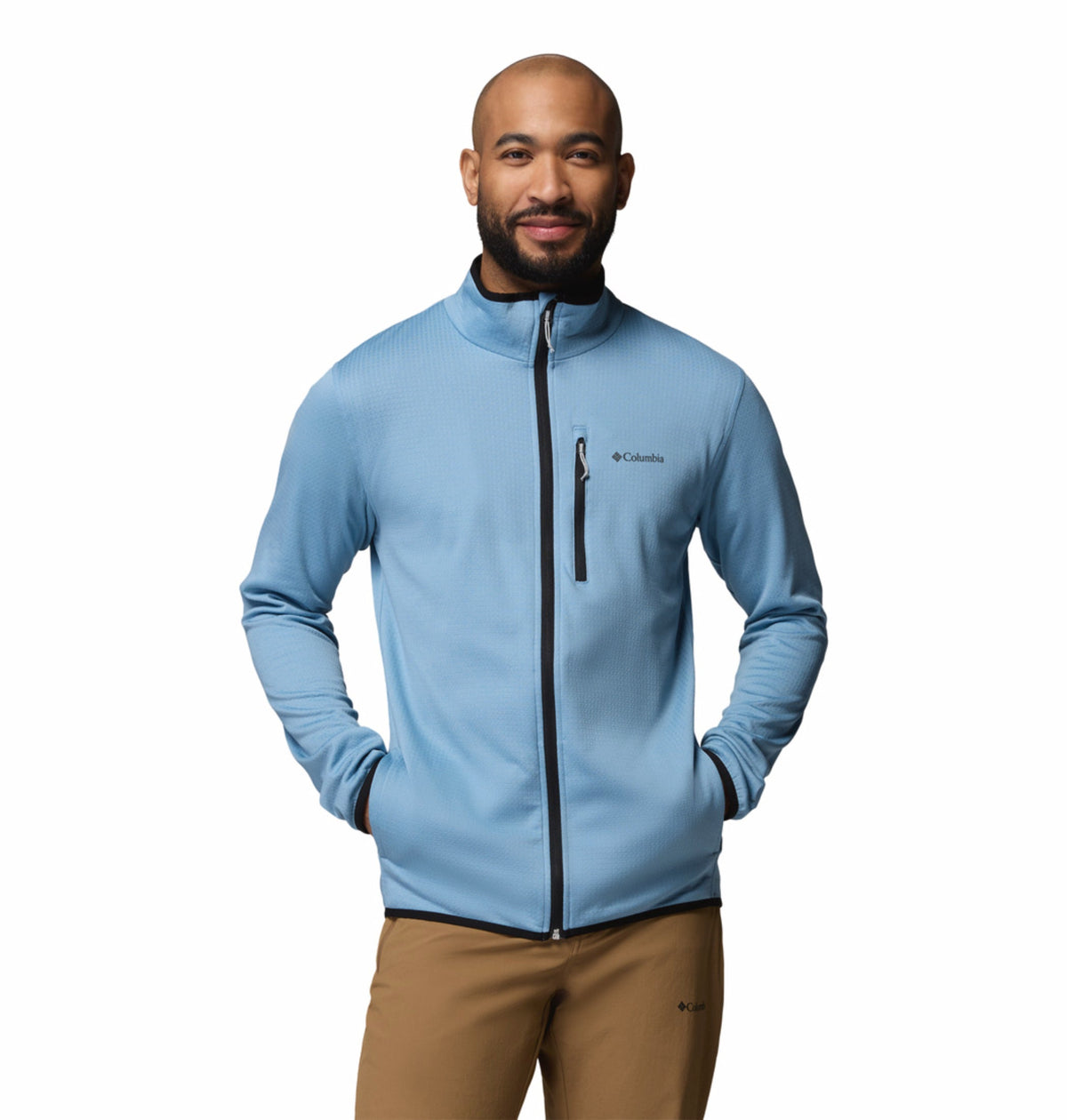 men blue omni wick essential hike grid fleece jacket