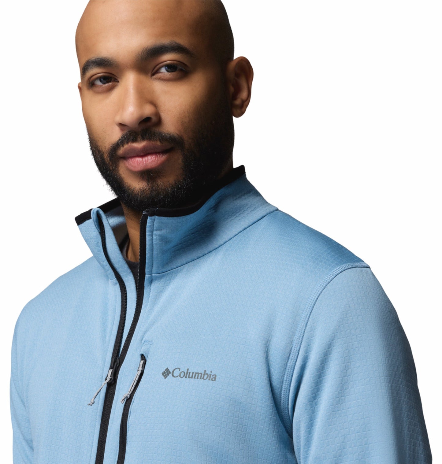 men blue omni wick essential hike grid fleece jacket