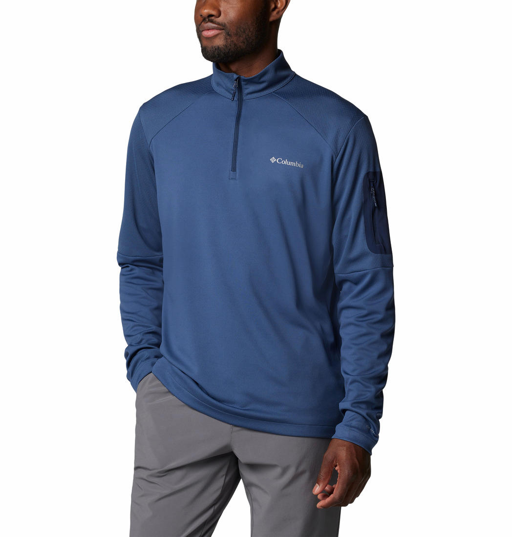 Columbia Men’s Blue Omni-Shade Tech Knit 1/4 Zip Sun Protection Shirt