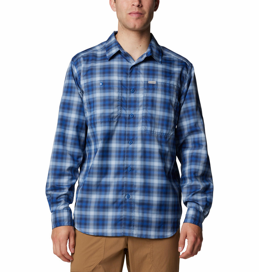 Columbia Men Blue Silver Ridge Utility Lite Plaid LS (Sun Protection)