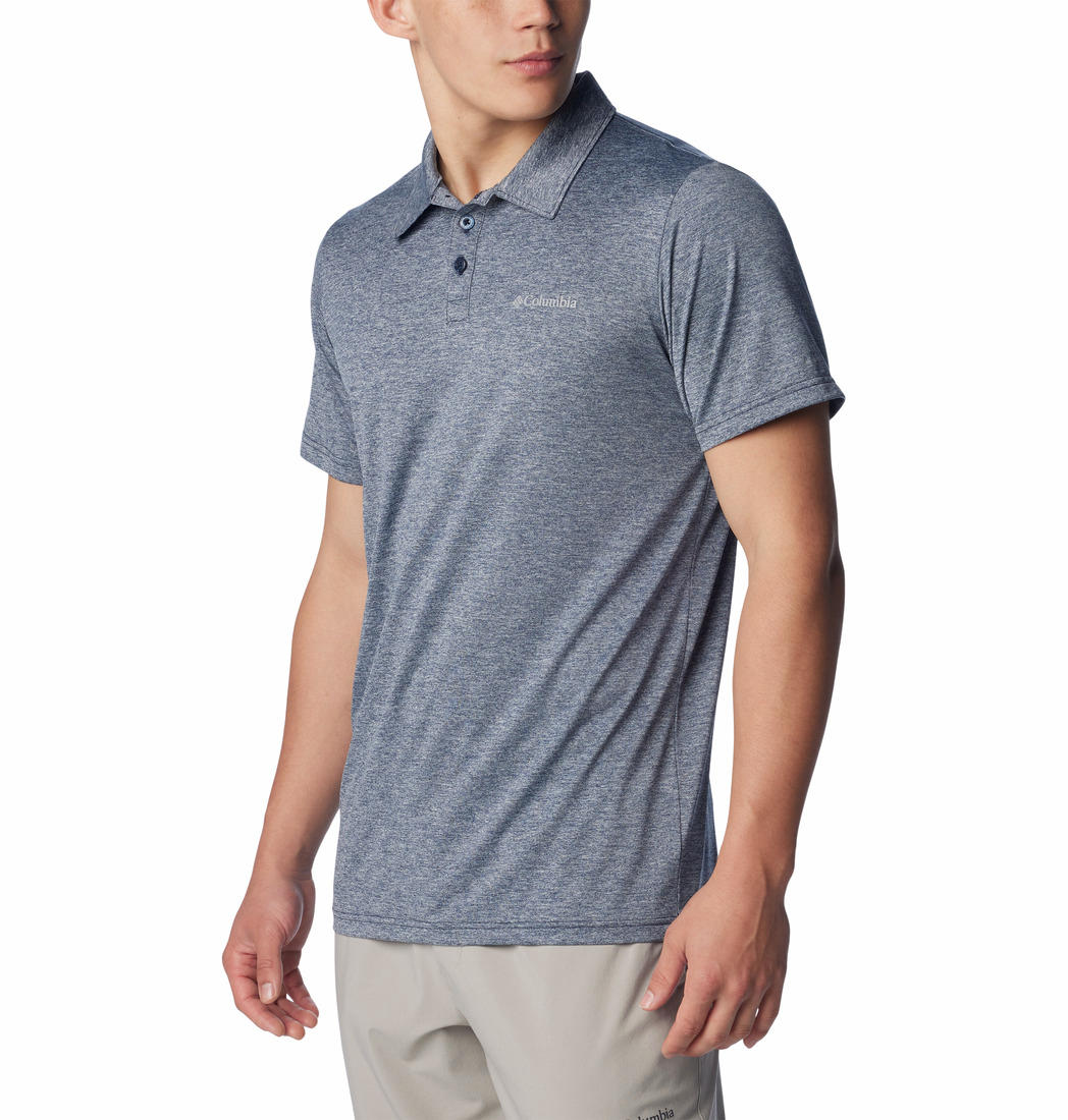 A Men Wearing Columbia Men Blue Columbia Hike Polo