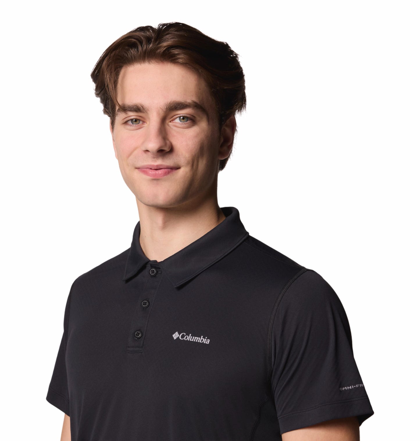 A Men Wearing Columbia Men Black Zero Rules Light Polo (Sun Protection)