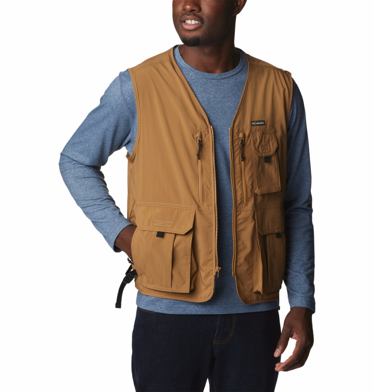 Columbia Men Brown Omni-Shade Silver Ridge Utility Vest with Superior Sun Defense
