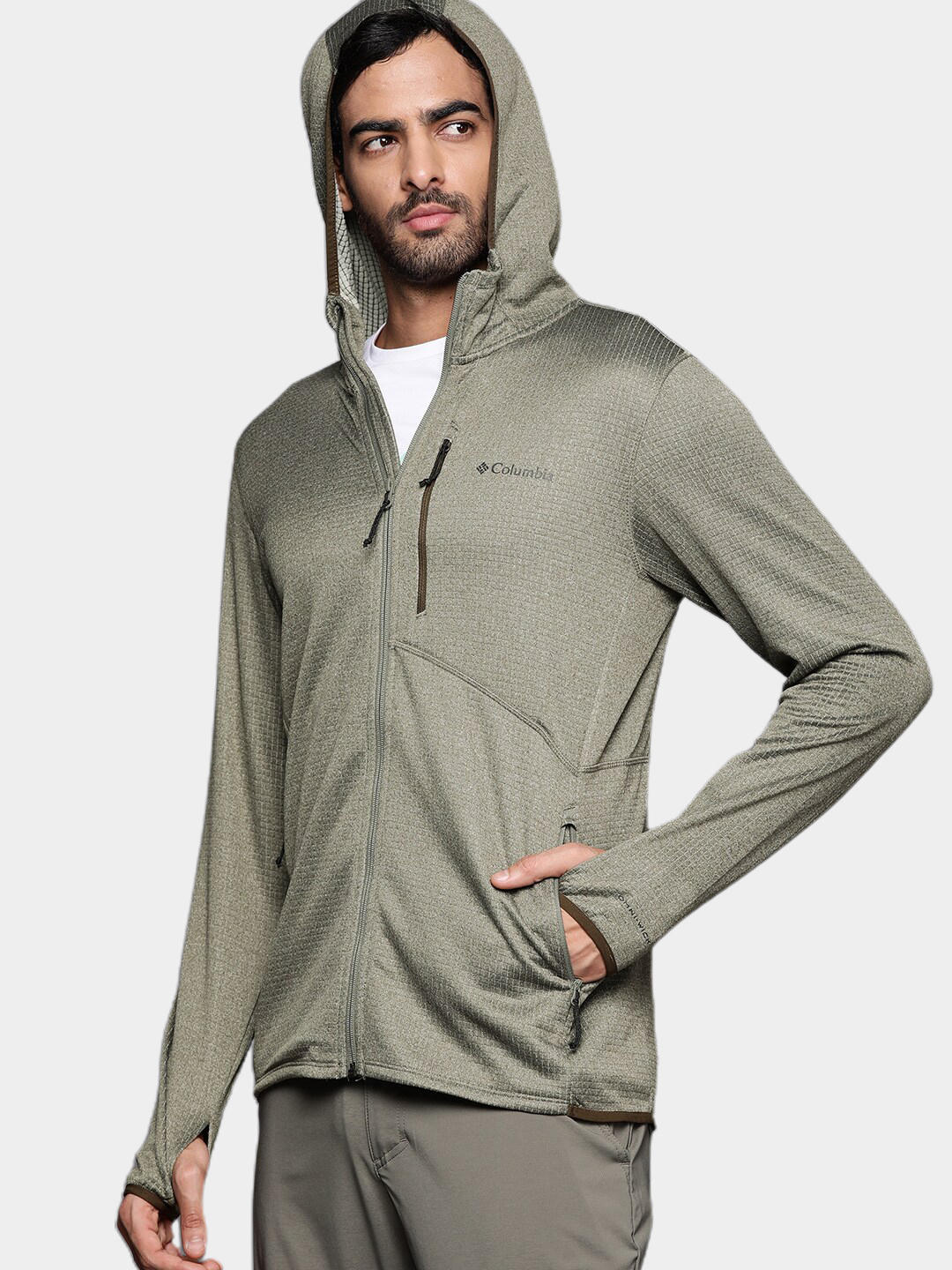 A Men Wearing Columbia Men Green Park View Fleece Full Zip Hoodie