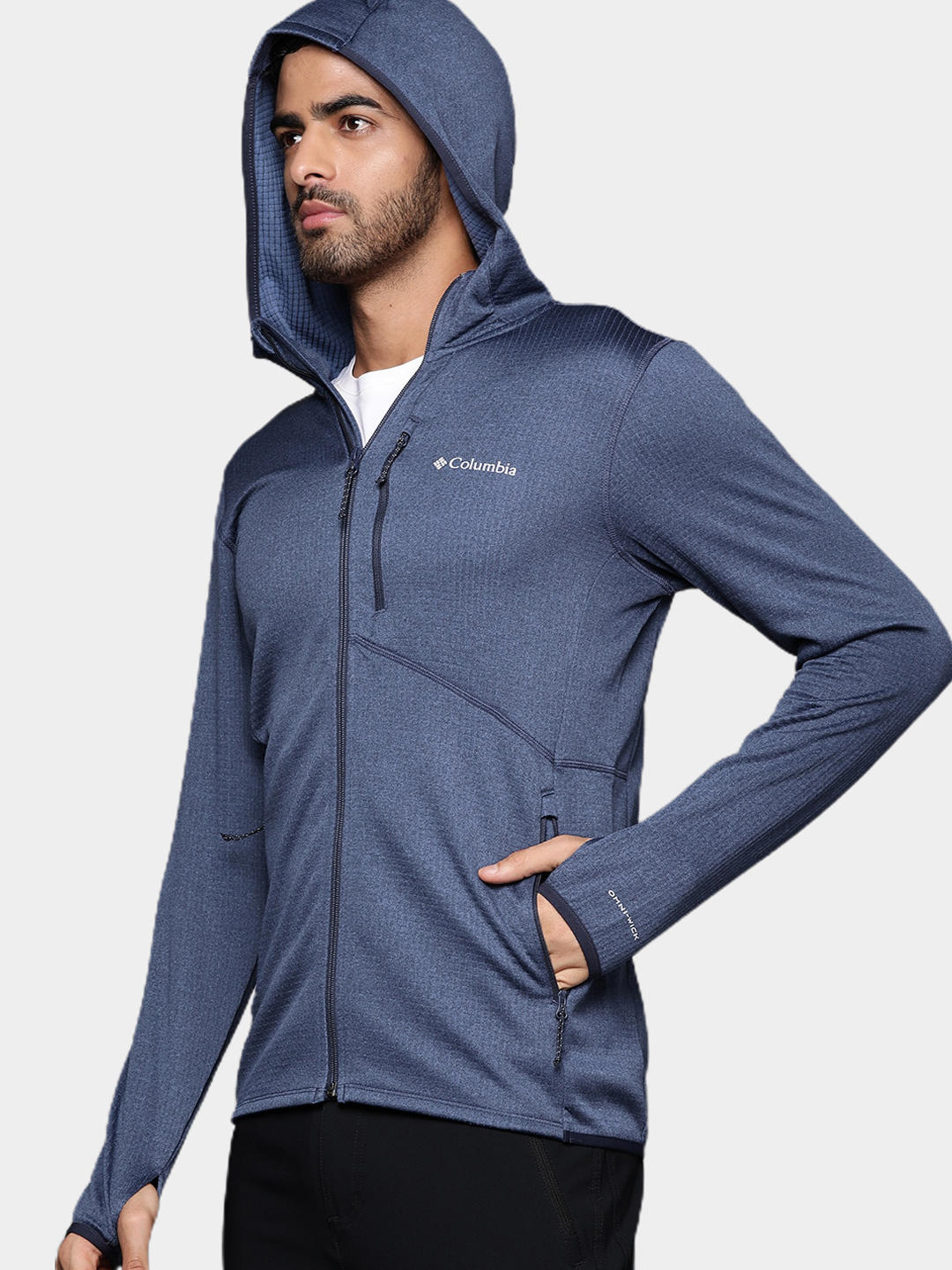 A Men Wearing Columbia Men Blue Park View Fleece Full Zip Hoodie