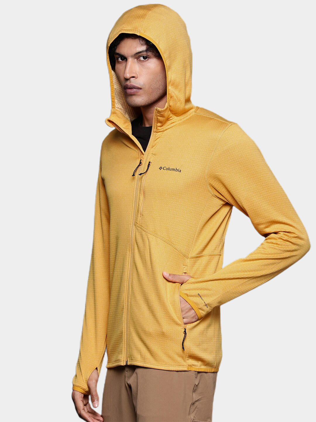 A Men Wearing Columbia Men Yellow Park View Fleece Full Zip Hoodie