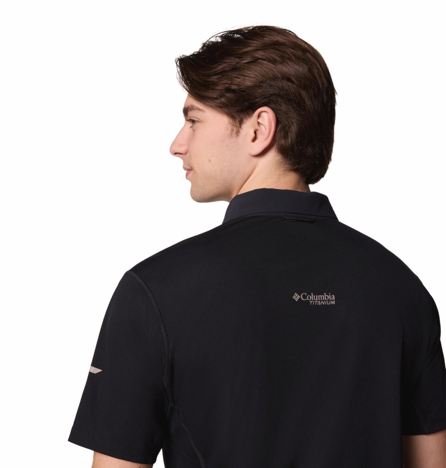 A Men Wearing Columbia Men Black Cirque River Pro Polo (Sun Protection)