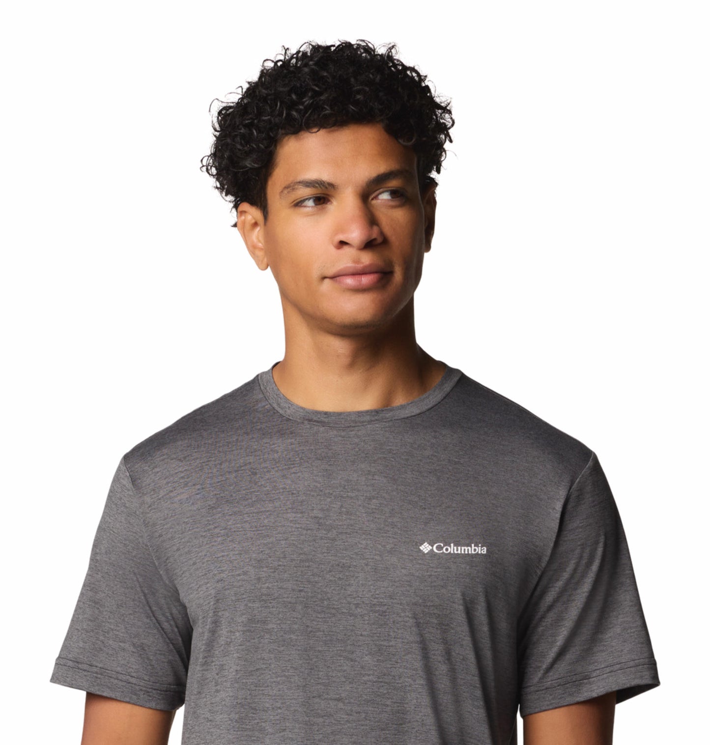 A Men Wearing Columbia Men Black Kwick Hike Back Graphic SS Tee (Sun Protection)