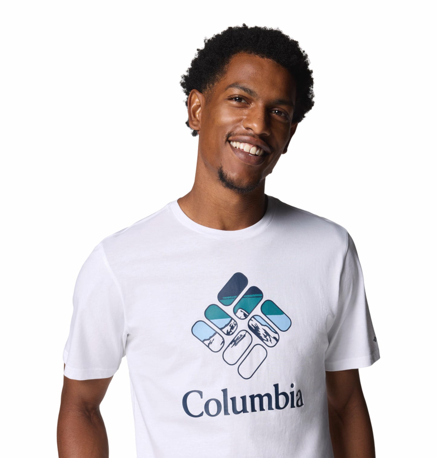 A Men Wearing Columbia Men White M Rapid Ridge Graphic Tee