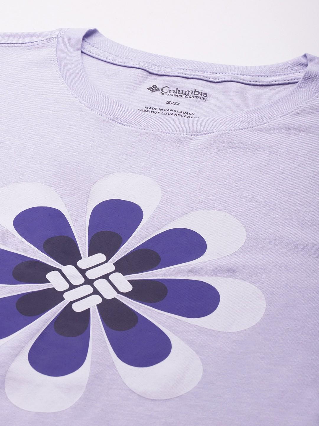 A Women Wearing Columbia Women Purple Columbia Trek Relaxed LS Tee