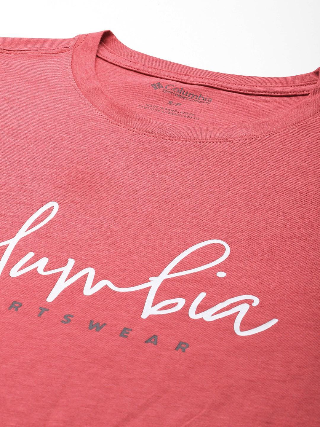 A Women Wearing Columbia Women Red Columbia Trek Relaxed LS Tee