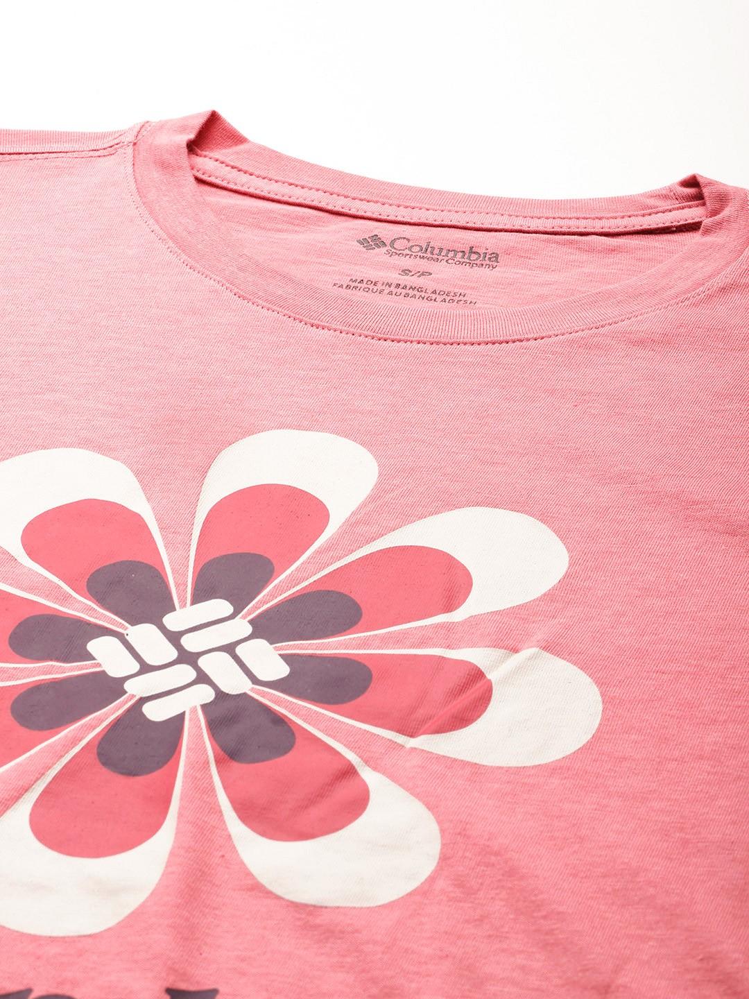 A Women Wearing Columbia Women Pink Columbia Trek Relaxed LS Tee