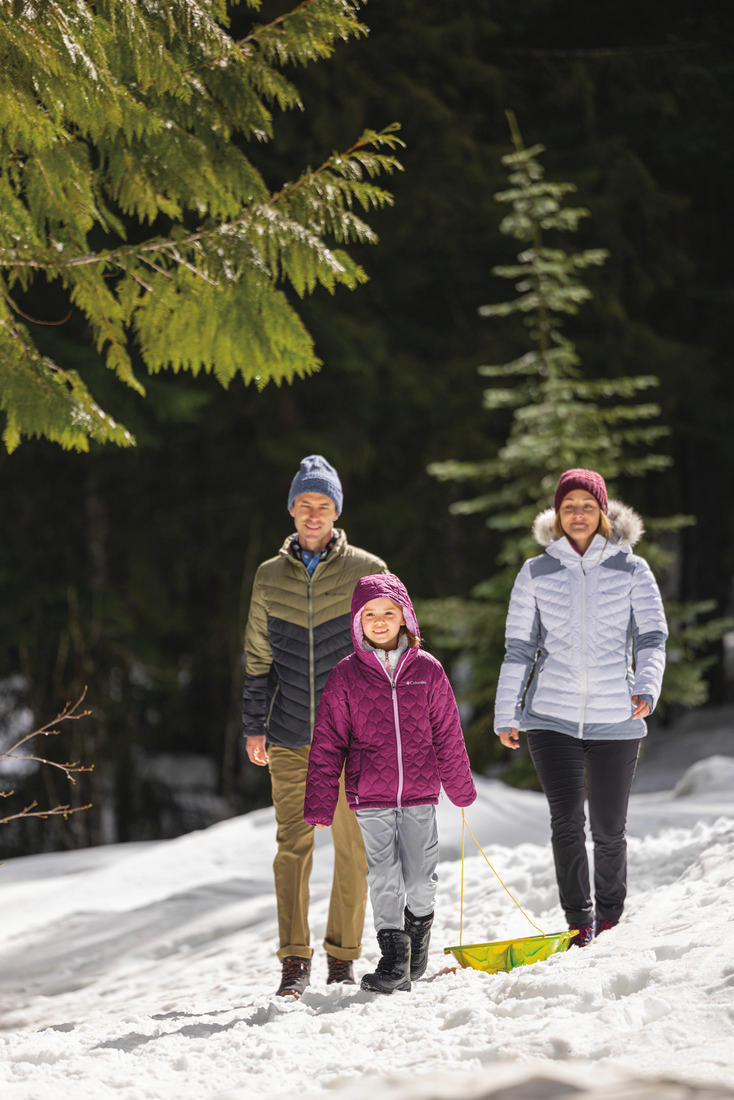 A Women Wearing Columbia Women Navy Blue Anytime Casual Pull On Pant (Sun Protection)