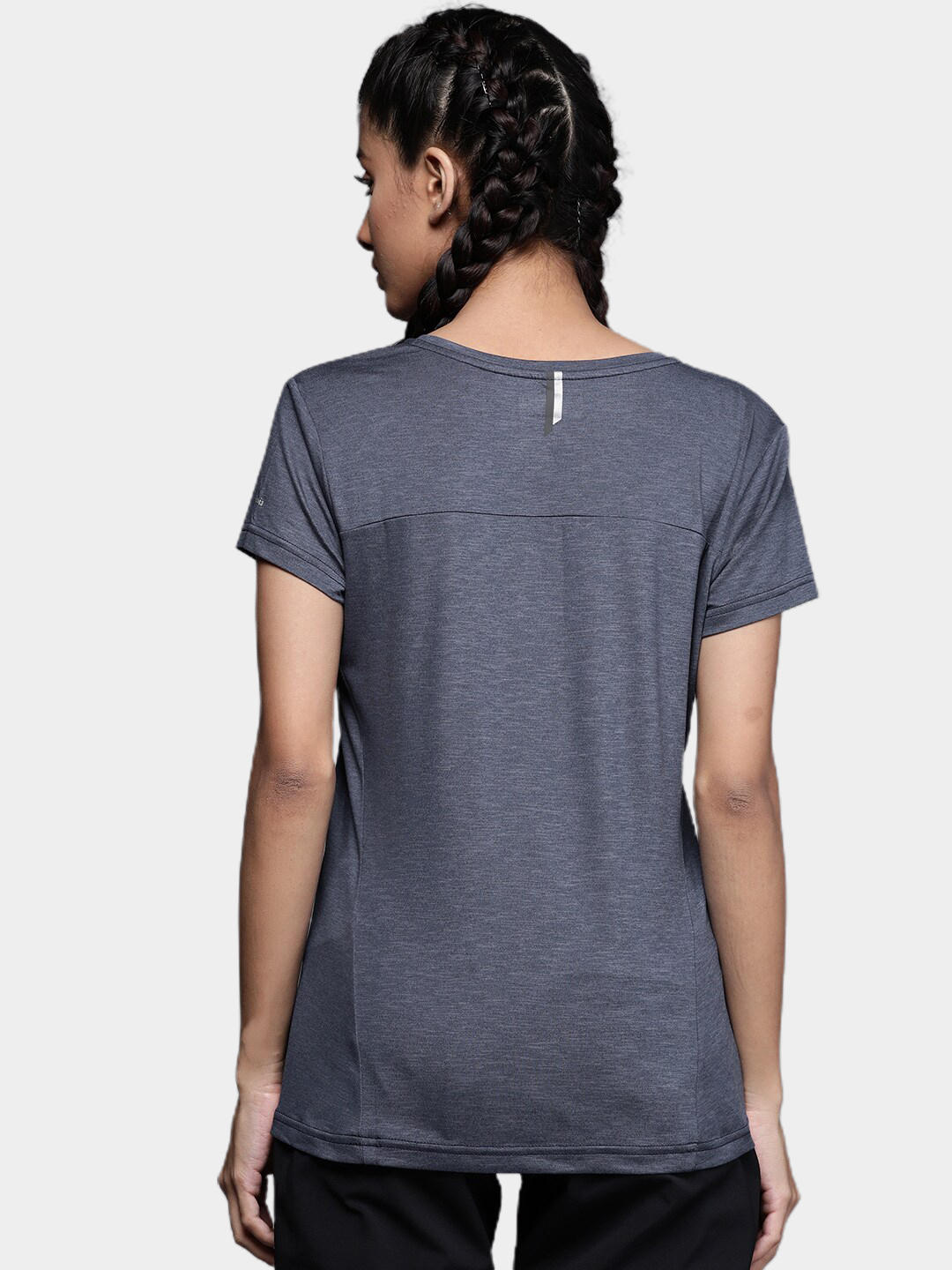 A Women Wearing Columbia Women Blue Bryce SS Tee (Sun Protection)