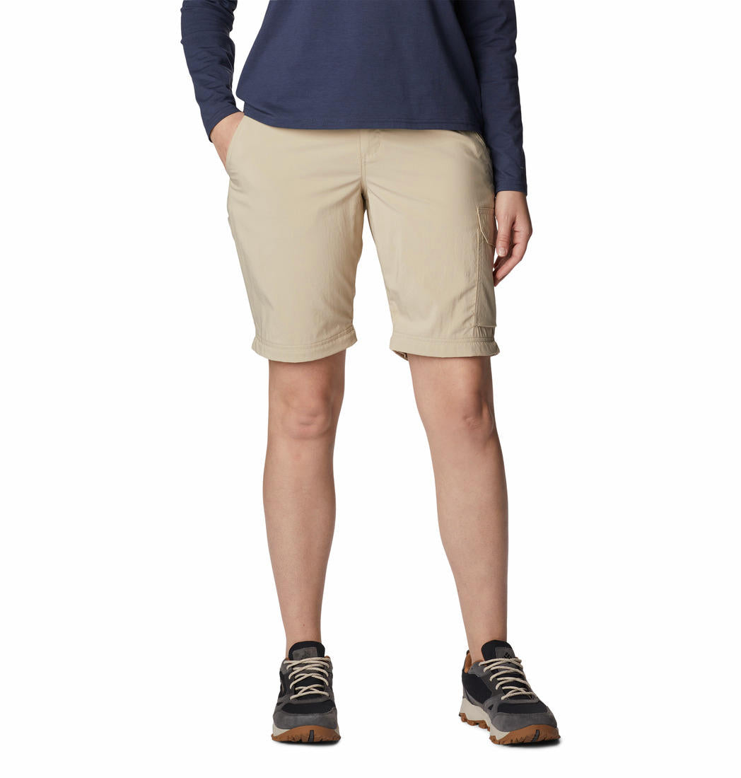 A Women Wearing Columbia Women Brown Silver Ridge Utility Convertible Pant (Sun Protection)