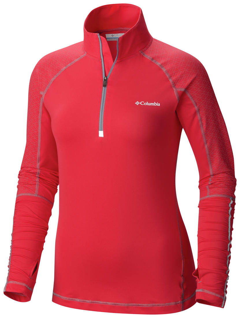 Columbia Women Red Trail Flash Half Zip Shirt (Sun Protection)