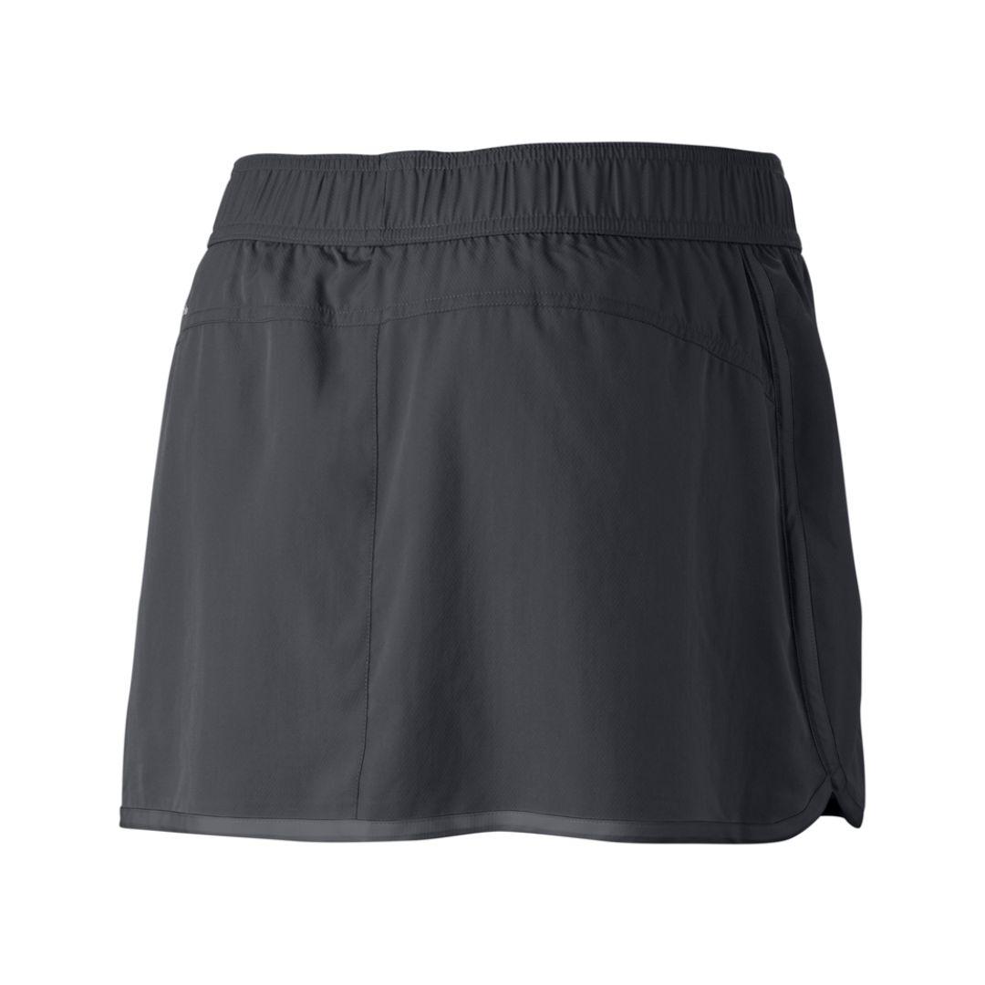 A Women Wearing Columbia Women Black Zero Rules Skort (Sun Protection)