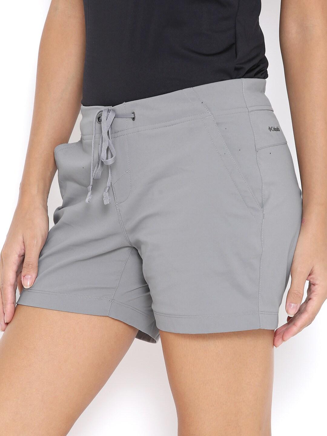 A Women Wearing Columbia Women Grey Anytime Outdoor Short (Sun Protection)