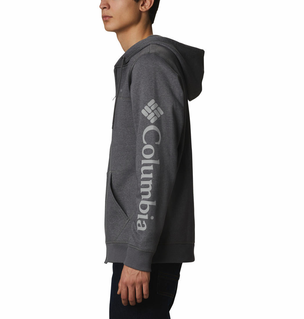 A Men Wearing Columbia Men Grey M Columbia Logo Fleece FZ (Sun Protection)