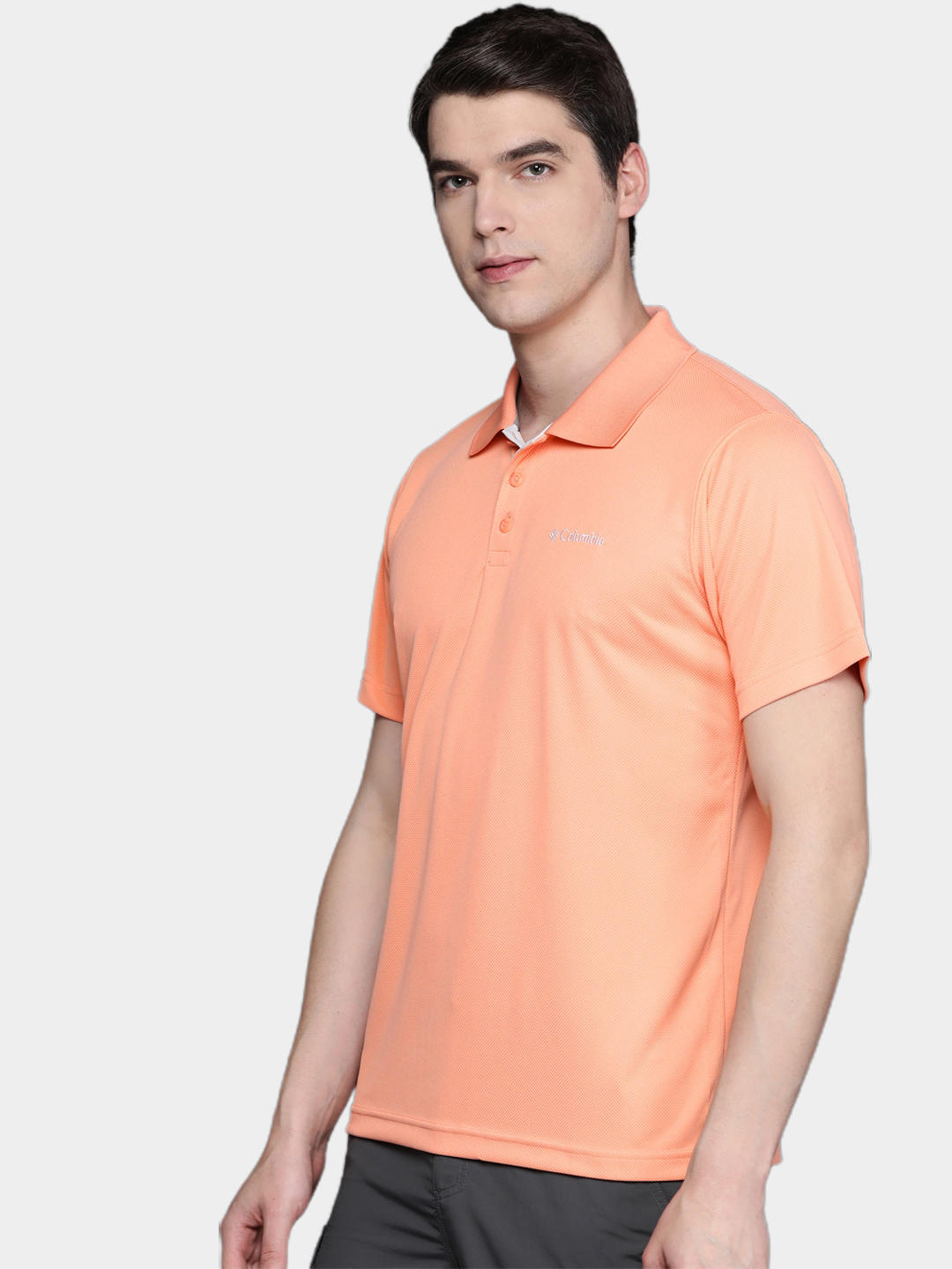 A Men Wearing Columbia Men Peach Utilizer Polo (Sun Protection)
