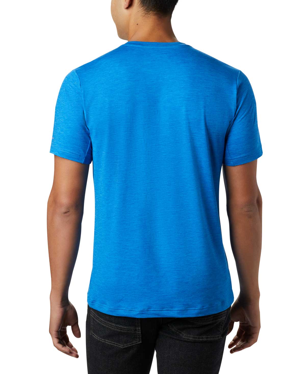 A Men Wearing Columbia Men Blue Tech Trail Crew Neck (Sun Protection)