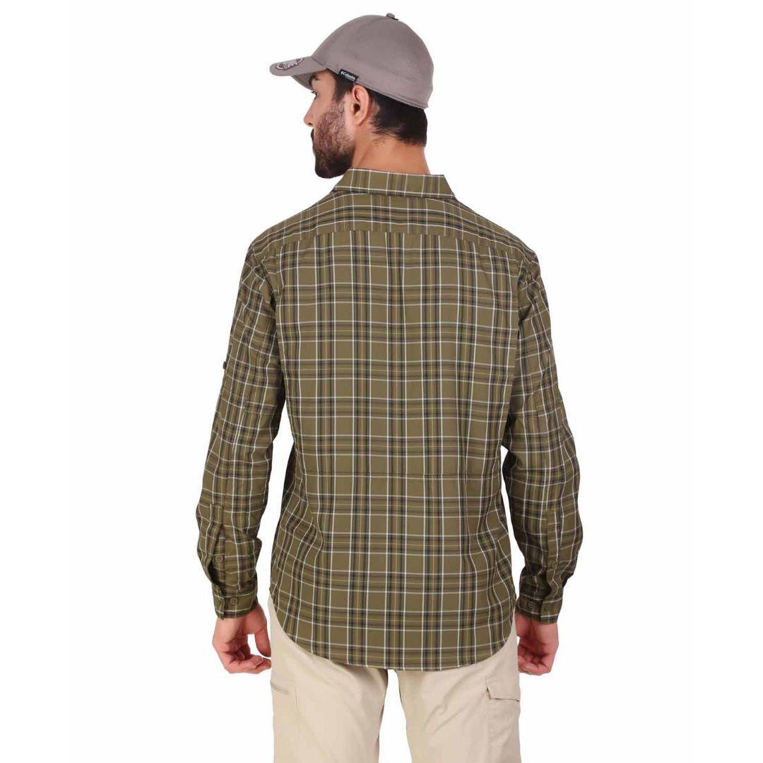 Columbia Men Green Silver Ridge 2.0 Plaid L/S Shirt (Sun Protection)