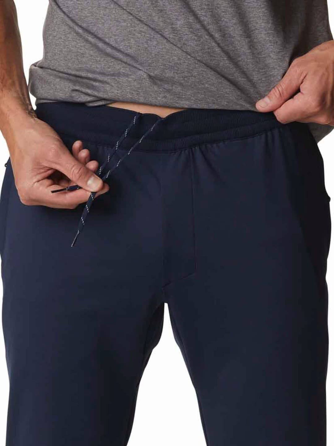 A Men Wearing Columbia Men Blue Tech Trail Knit Jogger
