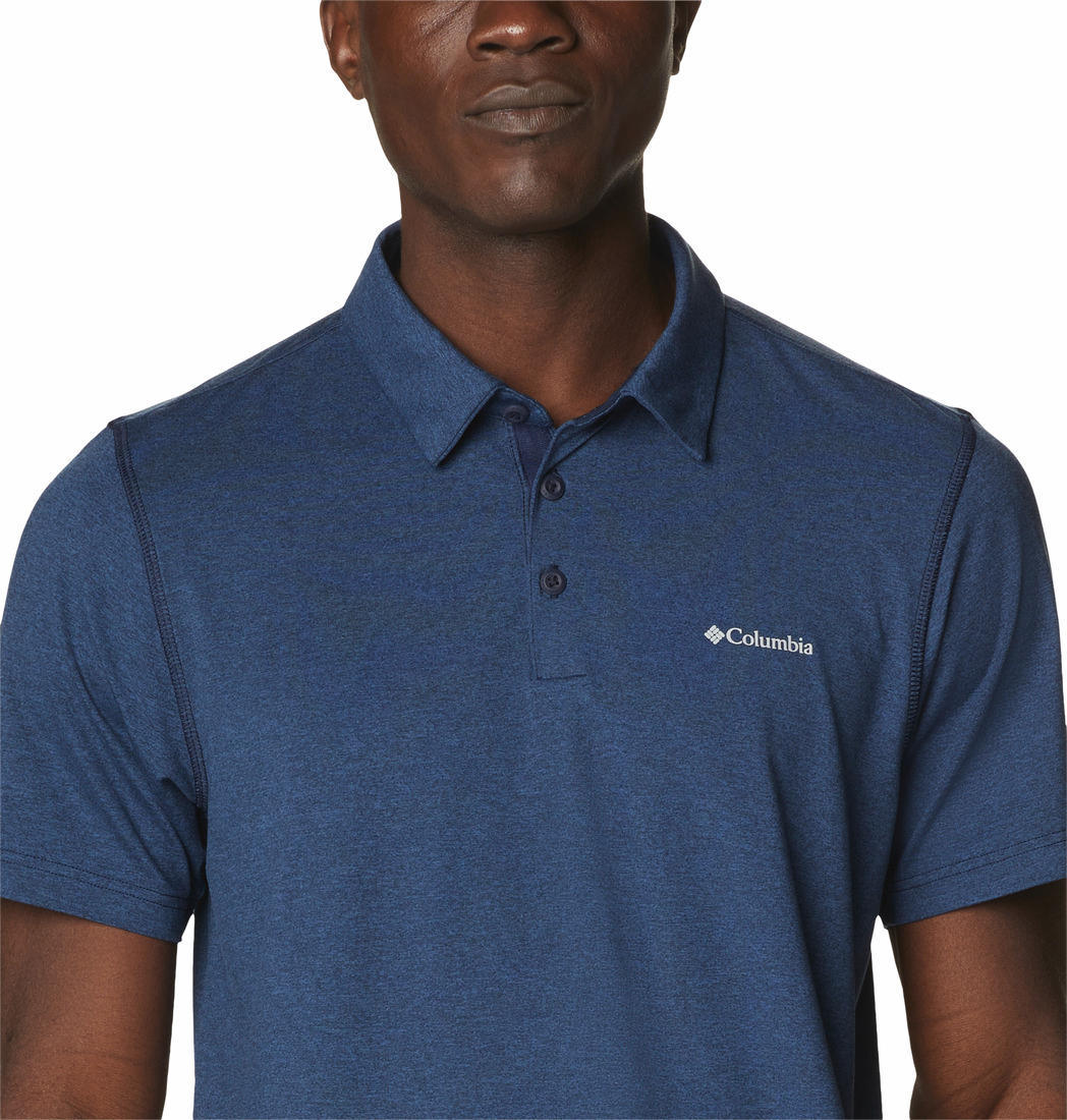 A Men Wearing Columbia Men Blue Tech Trail Polo (Sun Protection)