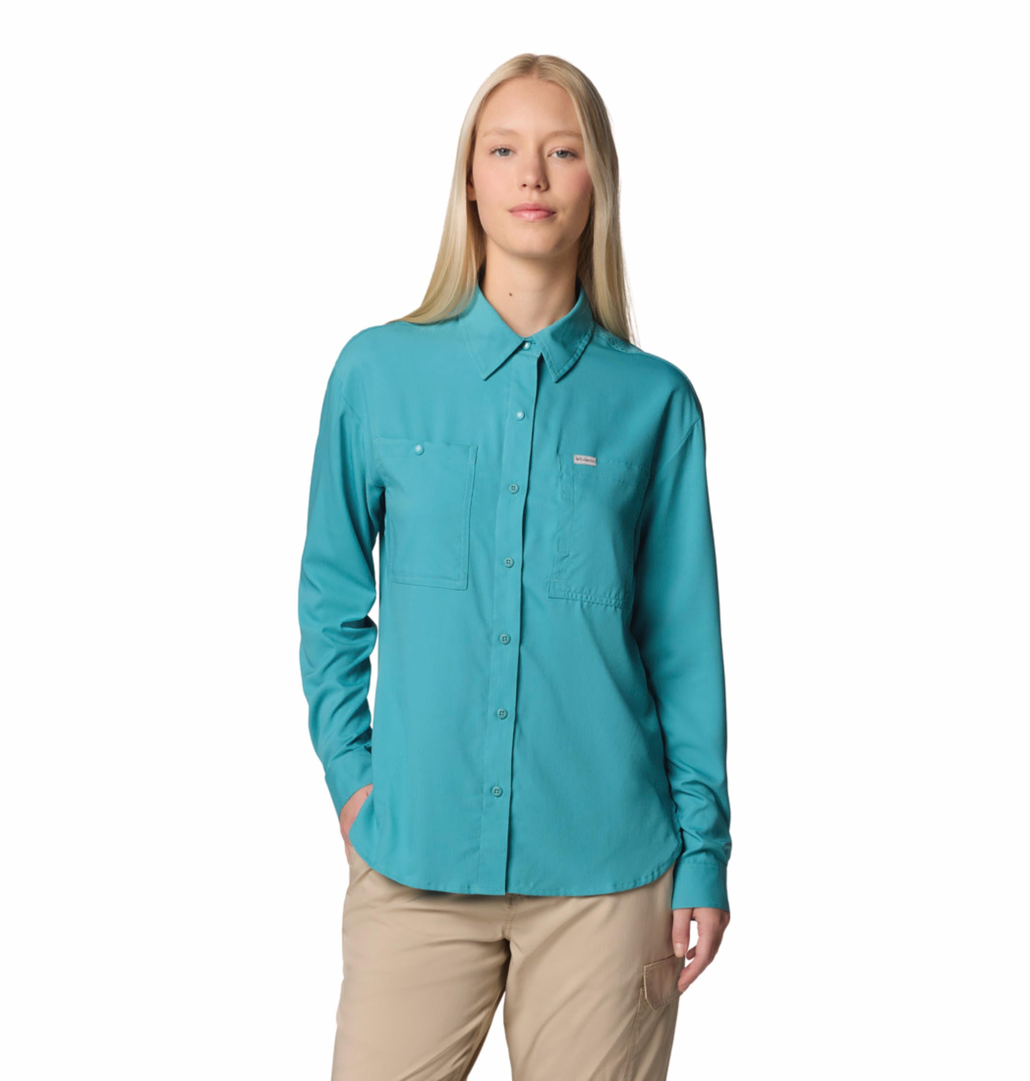 Columbia Women Green Silver Ridge Utility LS Shirt (Sun Protection)