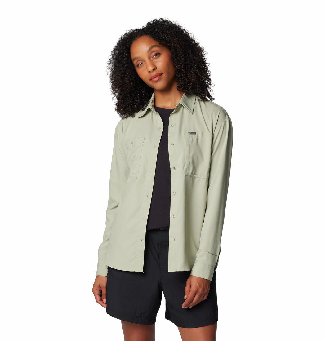 Columbia Women Green Omni-Shade Silver Ridge Utility Shirt Designed for Sun Protection