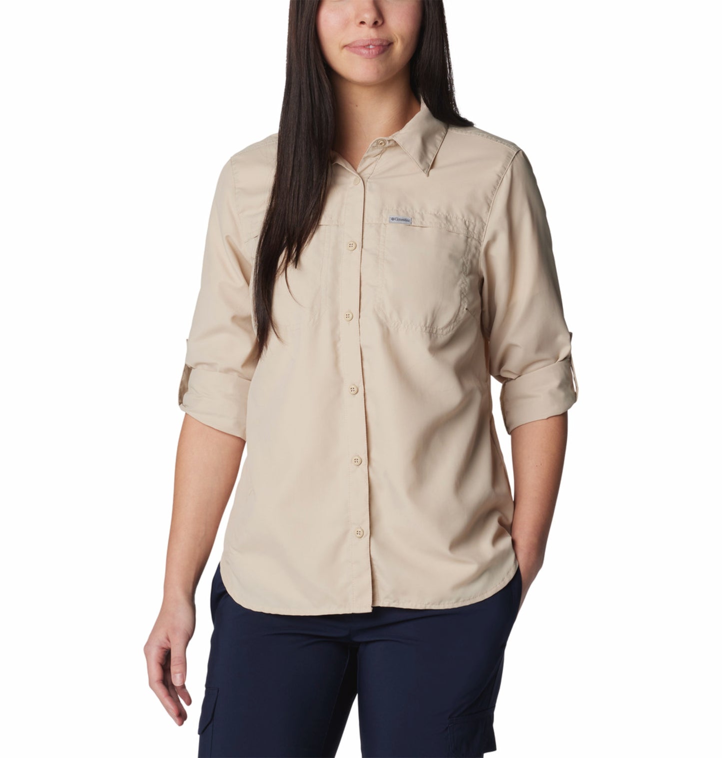 Columbia Women Beige Omni-Shade Silver Ridge 3.0 Long Sleeve Shirt