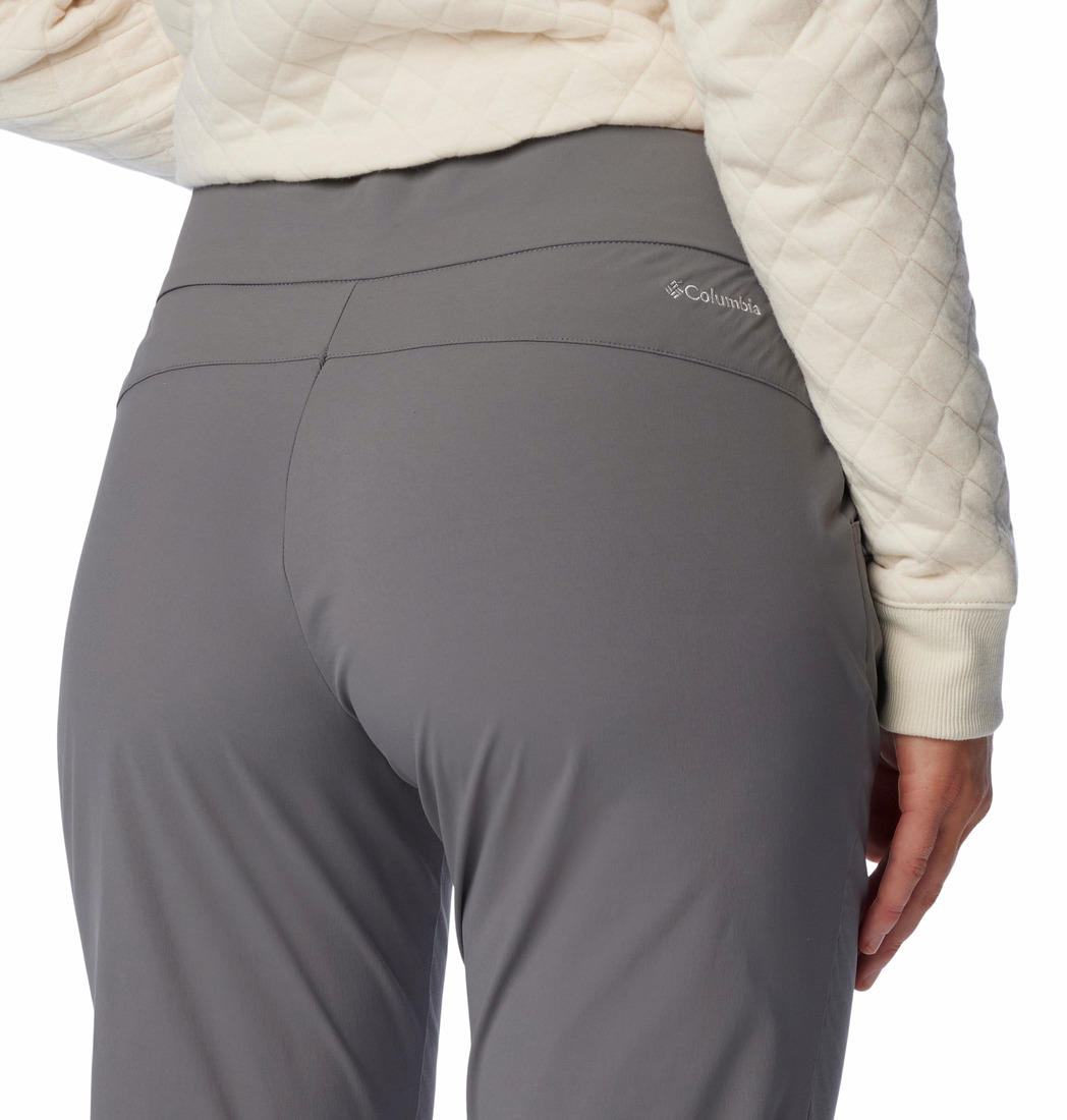 A Women Wearing Columbia Women Grey Anytime Casual Pull On Pant (Sun Protection)