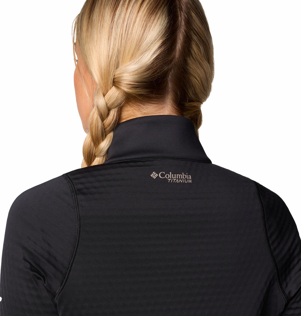 A Women Wearing Columbia Women Black Crystal Leaf Omni-Heat Helix FZ