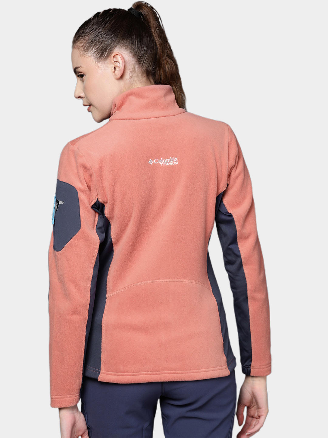 A Women Wearing Columbia Women Red Titan Pass 2.0 II Fleece
