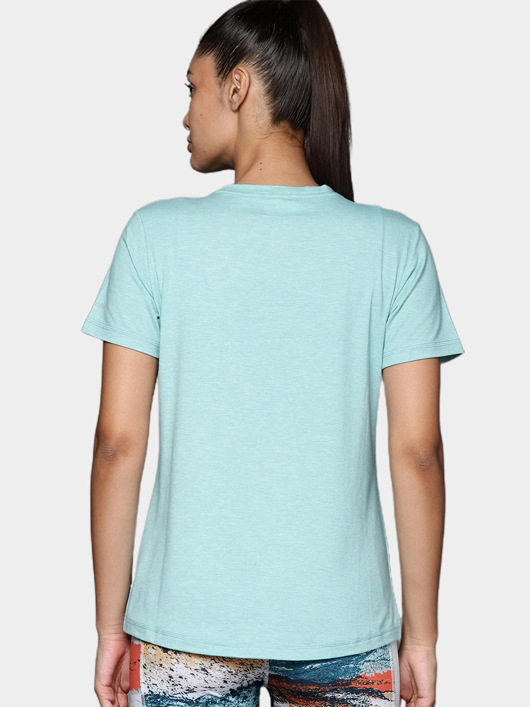 A Women Wearing Columbia Women Blue Sun Trek SS Tee (Sun Protection)