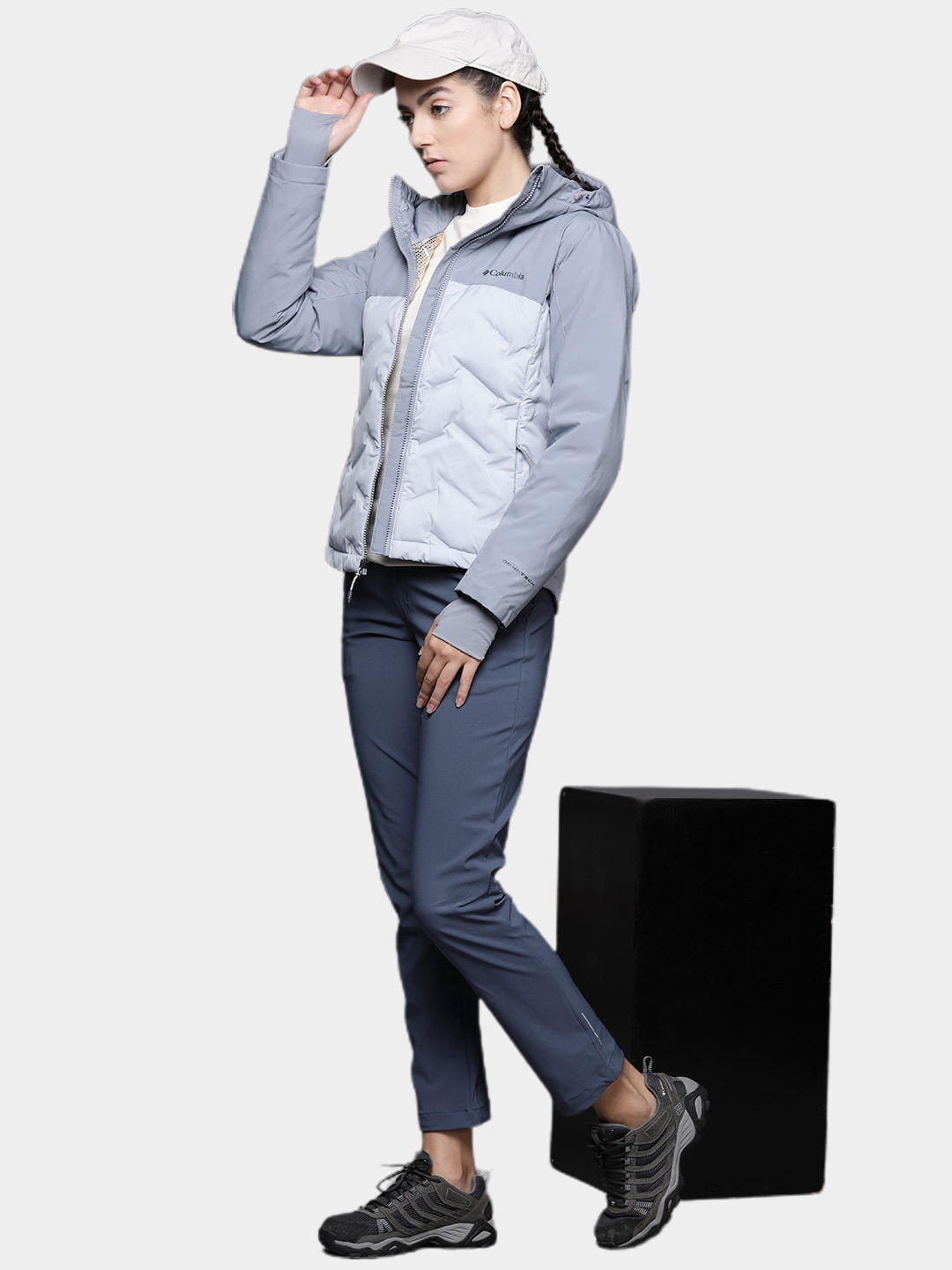 A Women Wearing Columbia Women Navy Blue Back Beauty Softshell Pant