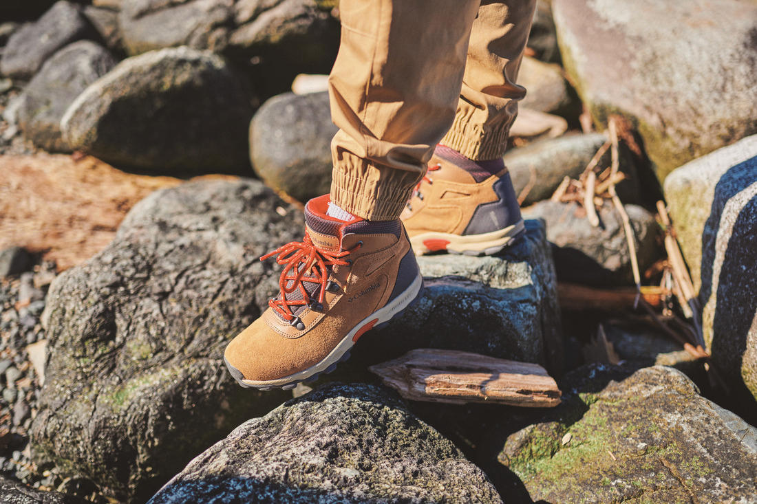 A Men Wearing Columbia Men Brown NEWTON RIDGE PLUS II SUEDE WP