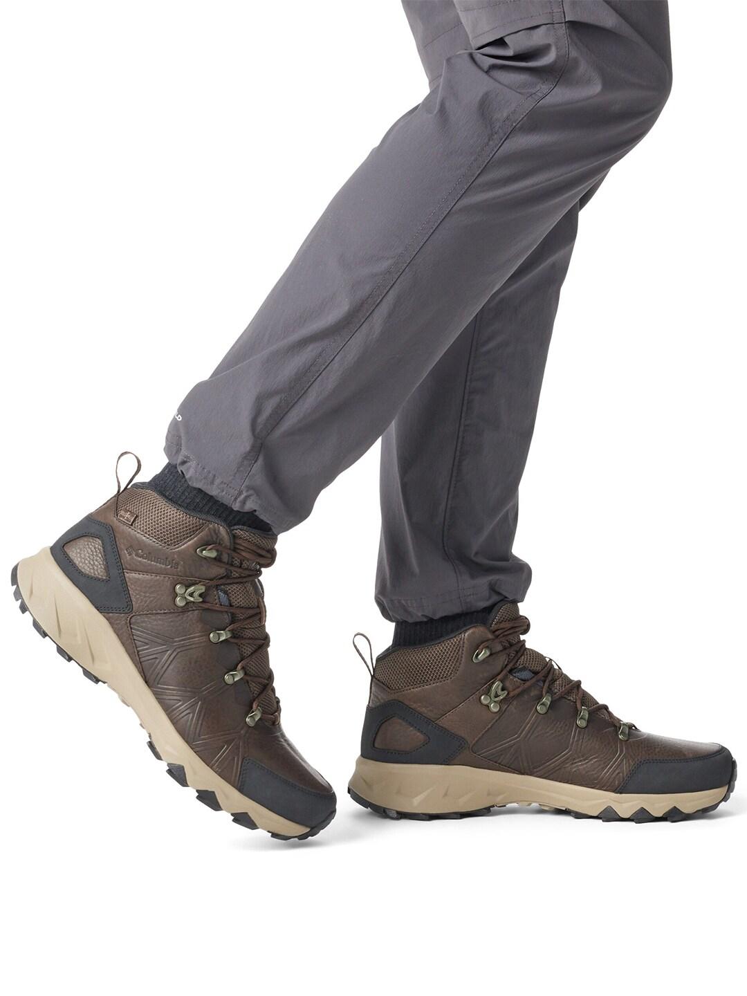 A Men Wearing Columbia Men Brown PEAKFREAK II MID OUTDRY LEATHER