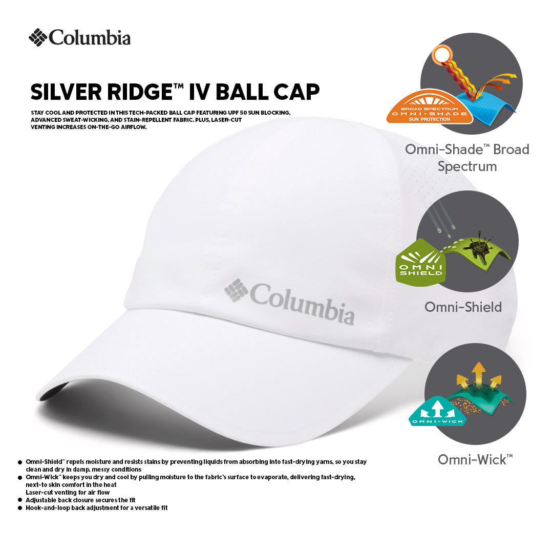 Columbia Unisex White Omni-Shade Silver Ridge Iv Ball Cap (Sun Protection)