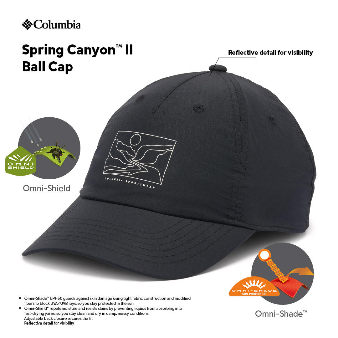 Columbia Unisex Black Spring Canyon II Ball Cap (Sun Protection)