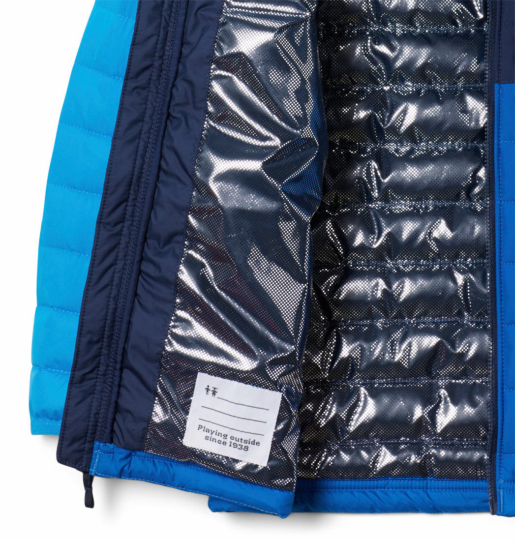 Columbia Kids Boys Blue Omni-Heat Reflective Powder Lite Hooded Down Jacket