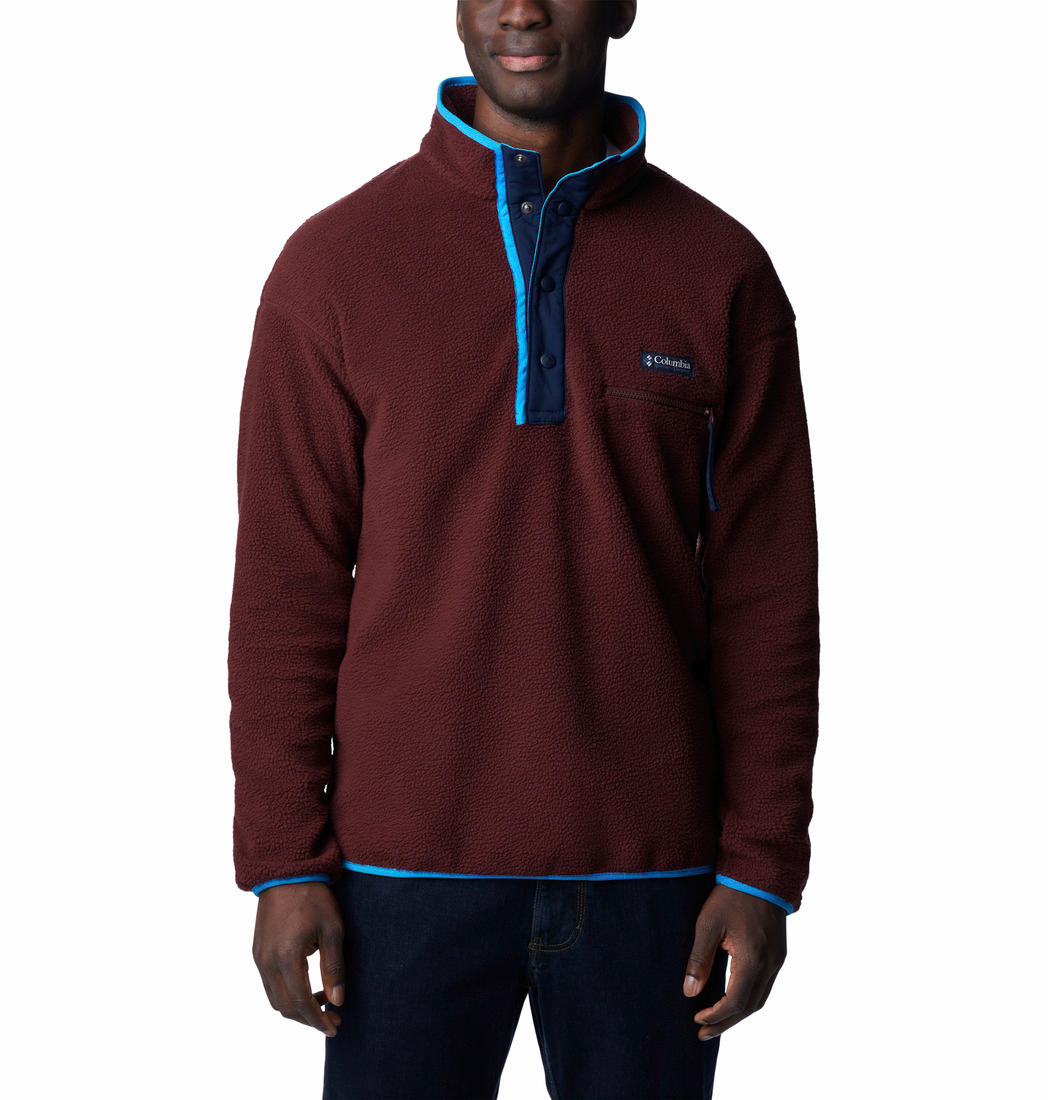 A Men Wearing Columbia Men Maroon Helvetia Half Snap Fleece