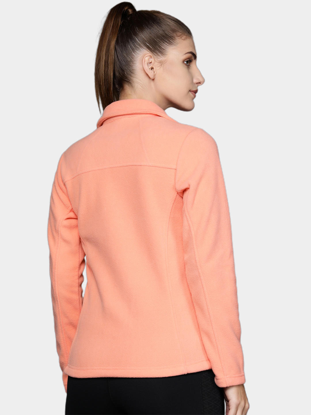 A Women Wearing Columbia Women Peach Fast Trek II Jacket